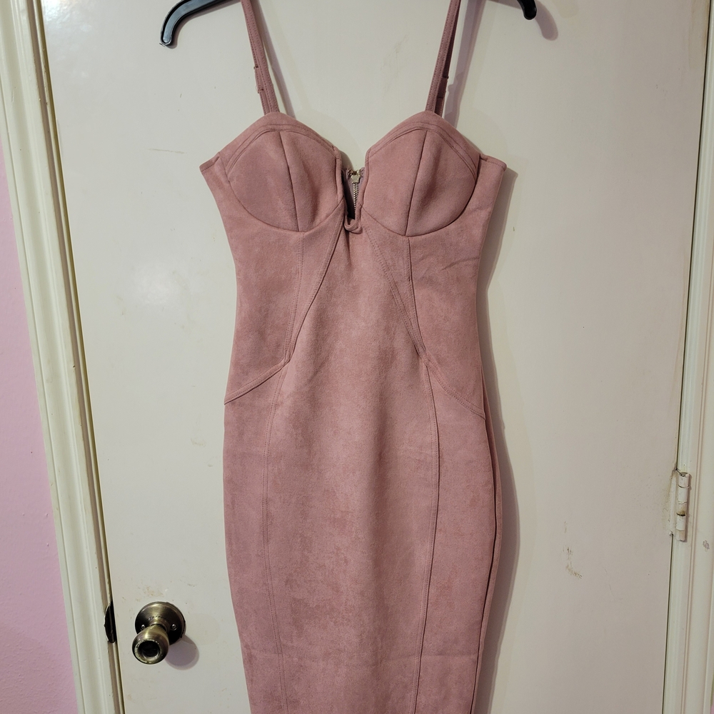 A'GACI blush pink faux suede bodycon dress